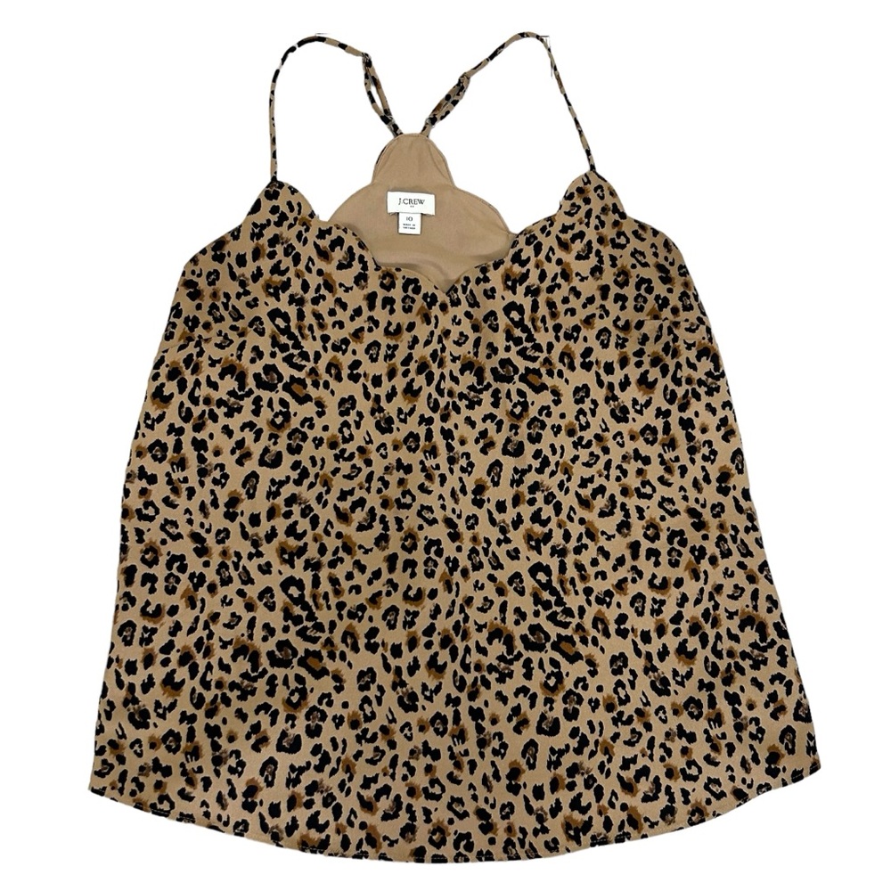 J. Crew Factory Black and Tan Animal Print Scalloped V-neck Cami Top Size 10 - Picture 2 of 7
